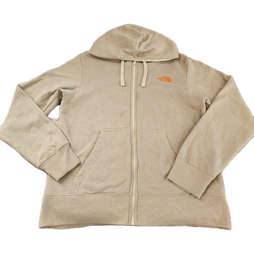 The North Face Tan Hoodie with Orange Logo